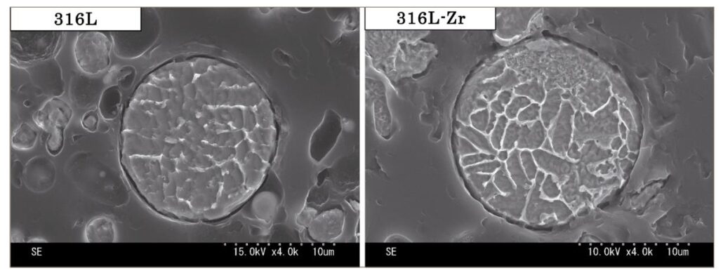 Optical microstructure of 316L and Zr pwoders